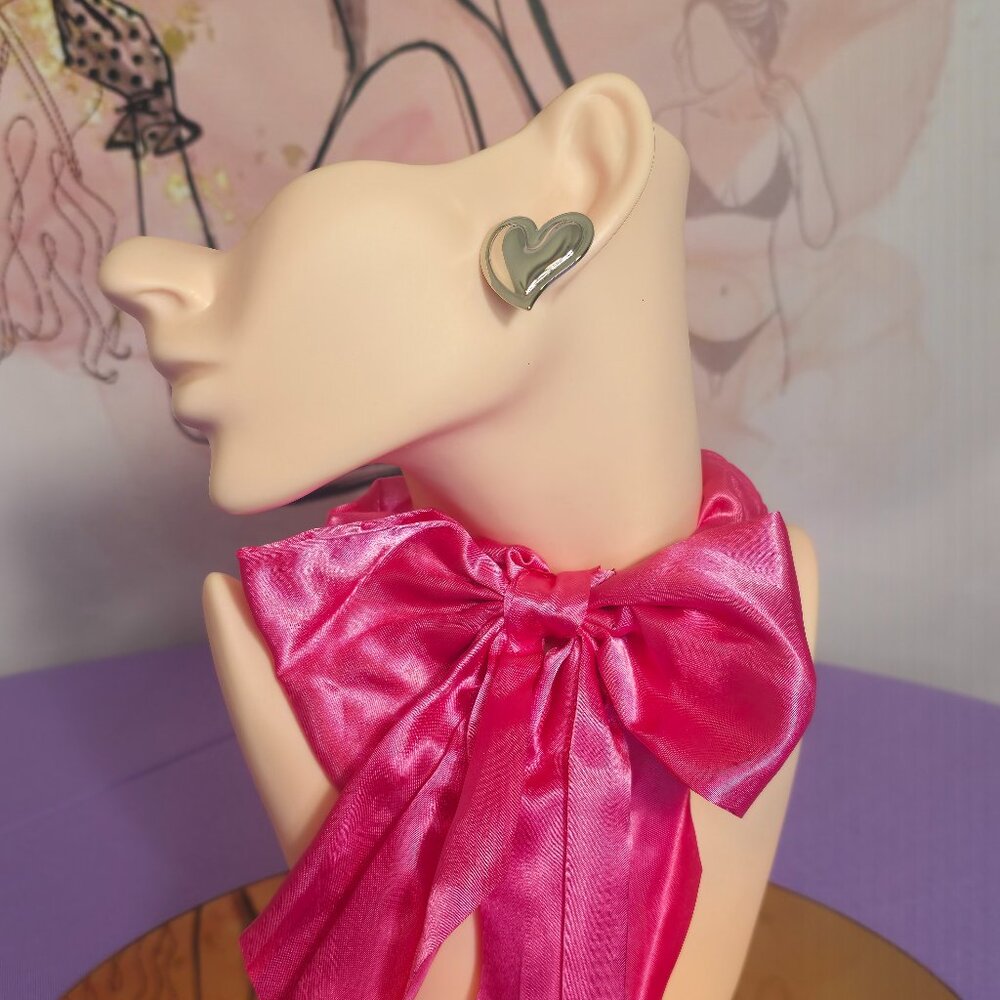 3D Heart Earrings (Silver) - Picture 2 of 4